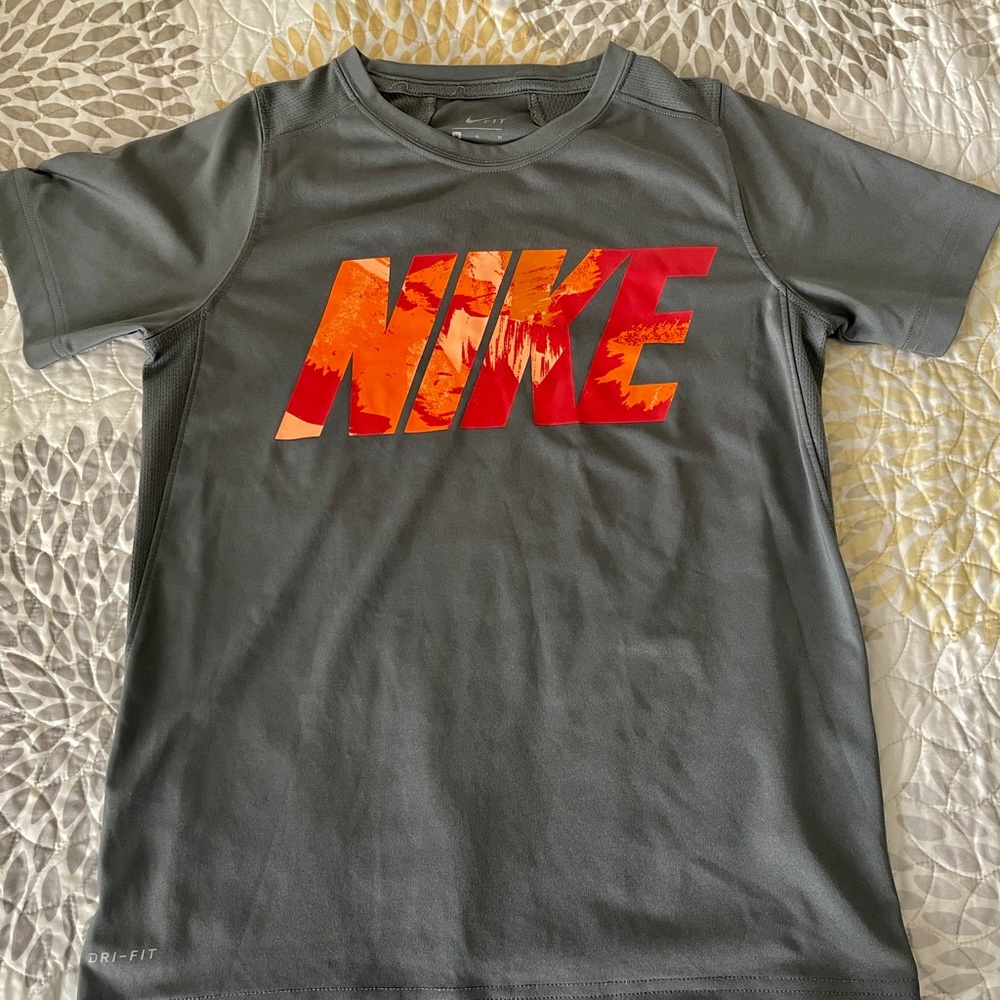 Boys Nike Dri Fit Grey Orange Quick Dry Tee